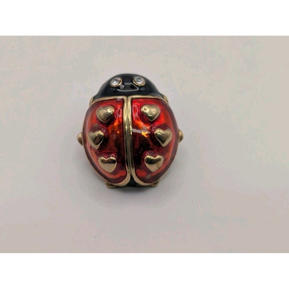 Vintage Avon Love Bug Brooch Pin Ladybug Insect Hearts Enamel Rhinestone Eyes